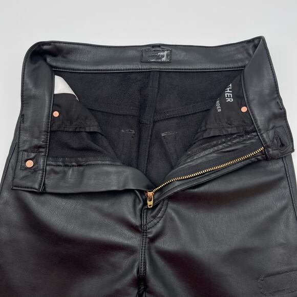 MOTHER | High Waisted Rider Ankle Black Faux Leather Jeans Wax On Wax Off 24 - Picture 8 of 16